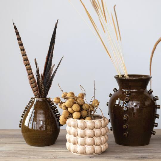 Hello Honey® 6" Tan Round Stoneware Planter with Raised Dots